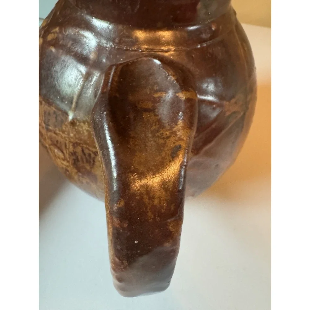 Vintage Studio Pottery Pitcher Hand Thrown Faceted Brown Glaze Art Jug Rustic